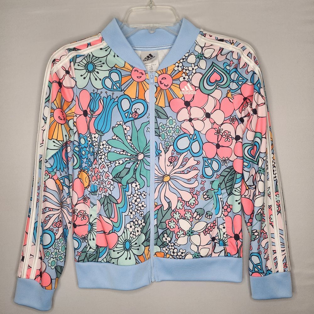 adidas Girls Large (14) All Over Print Tricot Full Zip Track Jacket Floral